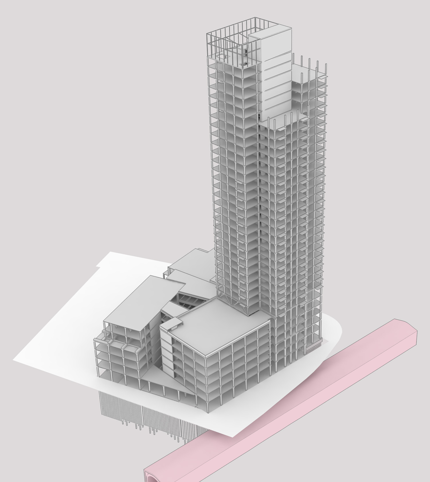 Structural render of London over ground tunnel constraints - designed by AKT II's Structural Team