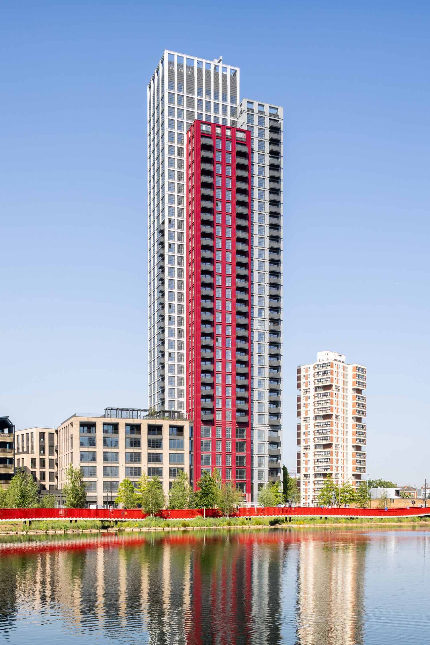 The Founding Tower, pictured with Canada waters 'Red Bridge'